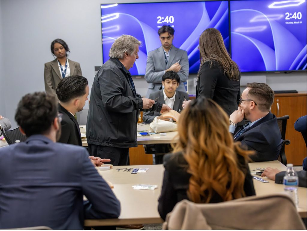Surgeon teaching medical students at a forum